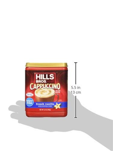 HILLS BROS. INSTANT CAPPUCCINO MIX, SUGAR FREE FRENCH VANILLA (12 OZ, PACK OF 1) – CONVENIENT AND VERSATILE, INSTANT HOT OR ICED COFFEE, FROTHY & RICH VANILLA FLAVOR – JUST ADD WATER