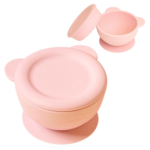 reliev(リリーブ) ファースト離乳食吸着ボウル ベリーピンク 5ヶ月～24ヶ月 吸盤付き 離乳食 食器 出産祝い ひっくり返しにくい 医療用プラチナシリコン使用 安全認証取得済み 容量メモリ付き