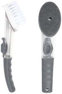 Soap Dispensing Sponge &amp; Brush Set- Heavy Duty Wand for Bowls, Dishes, Sink, Kitchen