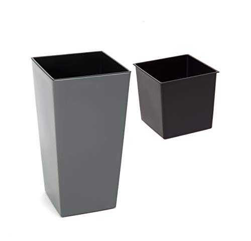 MELTOM Pflanzkübel aus Kunststoff in Hochglanz Farbe: Anthrazit mit Herausnehmbaren Einsatz, BxTxH in cm: 39 x 39 x 75 cm, Größe: 3XL – Bild 3