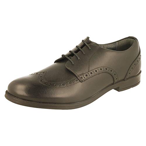 Brogue Senior Black Leather Girls Lace Up Brogue School Shoes 7