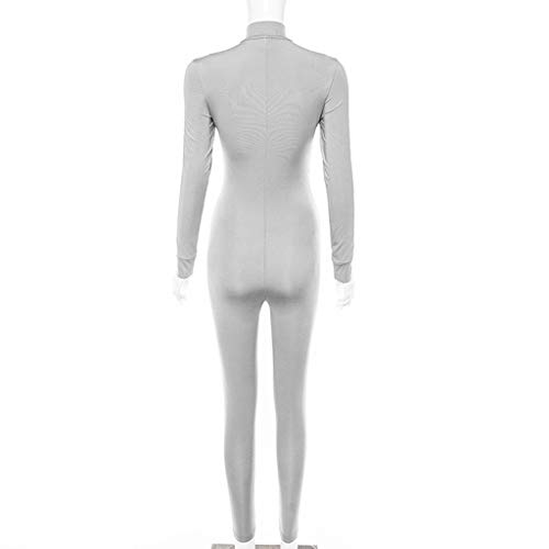 iYBUIA Women Yoga Fitness Motion Workout Reflective Patchwork Long Sleeve Tight Jumpsuit Zipper Slim S-L Gray - Thumbnail 7