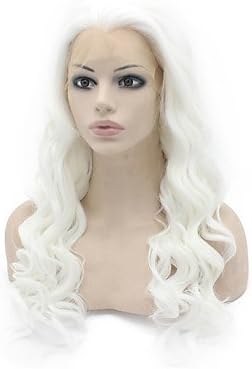 Amazon  合成レースフロントウィッグ 女性用 ルーズウェーブ 白 合成 