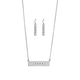 Hope in Braille Bar Pendant Inspirational Necklace Earrings Set in Silver Tone