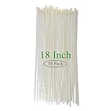 Long Wide 18 Inch Nylon Zip Cable Ties Clear -Large 120LB Tensile Strength-Heavy Duty Industrial Durable Strong Cable Ties- 50 Pack - Indoor Outdoor Garden Ties Use(18",120LB, White)