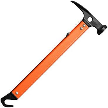 Flower Sea9 Camping Outdoor Survival Hammer Aluminum Grappling Hook Multi-function Lug Hammer Tent Chrome Peg Hammer (Orange)