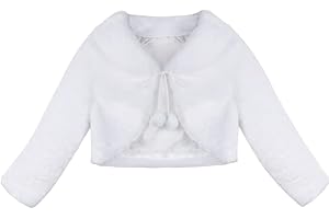 Loloda Baby Girls Faux Fur Bolero Jacket Princess Bridesmaid Long Sleeve Cardigan for Wedding Party Dress