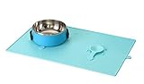 Pet Feeding Mat, PYRUS Premium FDA Grade Silicone Pet Food Mat for Cat Dogs Feeding Mat with Suction Cups Preventing Upset/ Messes (Blue)
