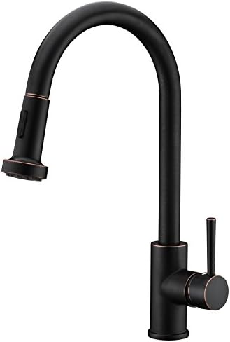 KVADRAT Best Antique Single Handle Solid Brass Pull Out Sprayer Oil Rubbed Bronze Kitchen Faucet, Bronze Color Pull Down Kitchen Sink Faucet