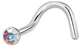 18g Surgical Steel Aurora Borealis Crystal Gem Nose Ring Screw