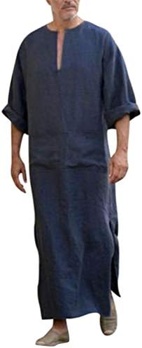 fanoud Mens Dress Kaftan Ethnic Robes Loose Solid Long Sleeve Loose Vintage Dress Kaftan