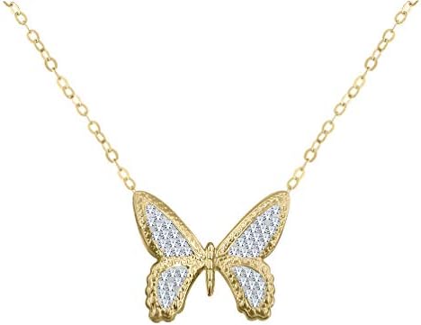 AMATA FINE JEWELRY 18K Gold Plated Sterling Silver Butterfly Necklace. Studded with Swarovski Crystals.