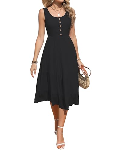JollieLovin Women's Plus Size Sleeveless Swing Dress - Summer Tank Sun Dress, Beach Cover Up (Black Scoop Neck, 2X)