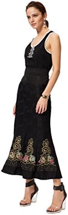 Goddess Area Women's Hot Drilling High Waist Casual Maxi Skirt (L, Black)