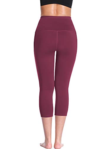 Neleus Women's Yoga Capris Running Tummy Control High Waist Workout Leggings with Pockets,3 Pack,109,Red,Wine Red,Rose Red,M