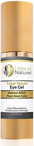 Lisse et Naturel Total Youth Eye Gel/Cream for Dark Circles Puffiness &amp; Wrinkles, 100% Natural Ingredients, with Matrixyl 3000, Peptides, Hyaluronic Acid &amp; MSM