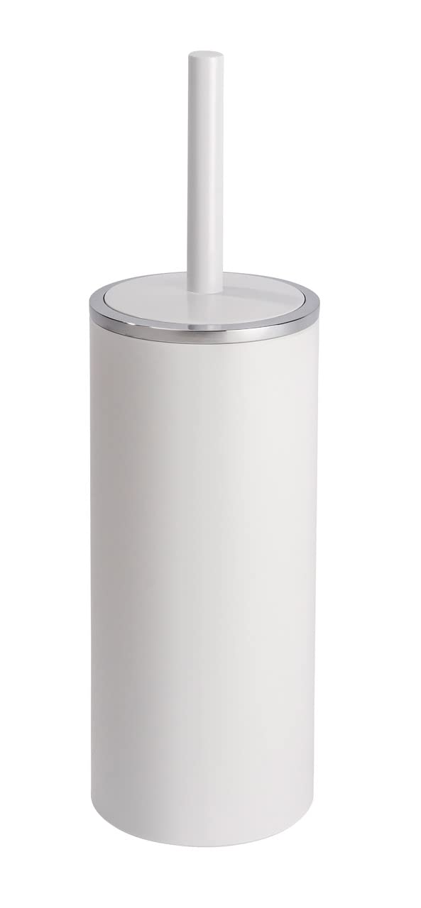 WENKO Inca Toilet Brush and Holder, ABS, White/Chrome, 10.5 x 10.5 x 34 cm