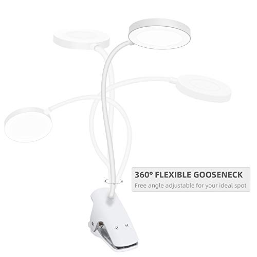 Clip on Light Reading Lights, YIIMER LED Clamp Desk Lamp with 5 Color Modes & 5 Brightness Levels, 3000-6500K Reading Light for Desk, Bed Headboard, Touch Control LED Clip on Light with 360° Gooseneck