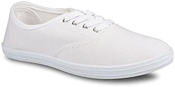 Women's Lace up Canvas Casual Basic Athletic Shoe Sneakers (6, White)