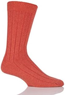 Mens 1 Pair SockShop of London 85% Cashmere Plain Ribbed Mid Weight Socks Brandy Snap 7-10