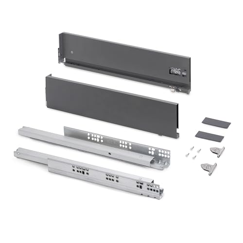Emuca - Vertex with 3D Regulation External Drawer, Height 131mm, 40kg, Board Thickness of 18mm, Depth 350mm, Steel, Anthracite Grey