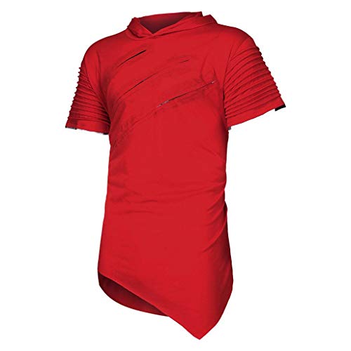 Letdown_Men tops Hooded Shirts for Men Short Sleeve Scratch Zipper Pattern Casual Slim Fit T-Shirts Mens Fashion Summer Shirt Red