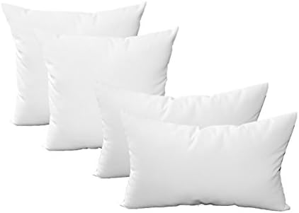 Resort Spa Home Sunbrella Canvas White Fabric - Set of 4 Indoor/Outdoor Pillows - 20" Square Throw Pillows & 20" x 12" Rectangle/Lumbar Decorative Throw Pillows