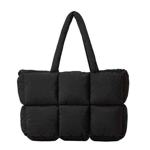 JOLLQUE Sac fourre-tout matelassé pour femme, sac fourre-tout rembourré en duvet, grand sac à main d'hiver, sac à bandoulière, Noir mat, Medium