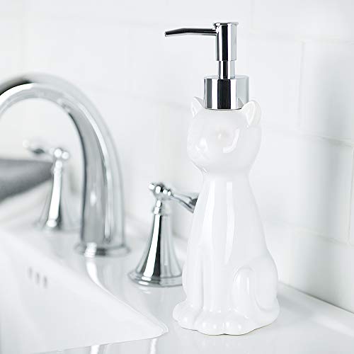 Allure Home Creations Ceramic Cat Bowl Toilet Brush Holder and Lotion Pump - White - Brush Included - 3pc Set