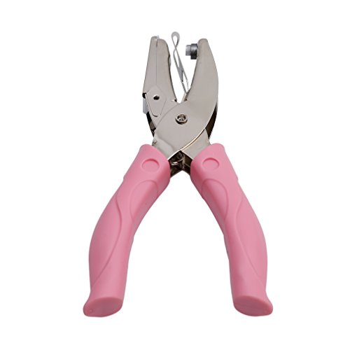 HS Stainless Steel Heart Shape Hand Punch Hole Puncher with Pink Grip 1pc