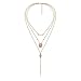 KISSPAT Triple Layered Necklace Bar Charm Chain With Real Nature Rose Quartz Gemstones