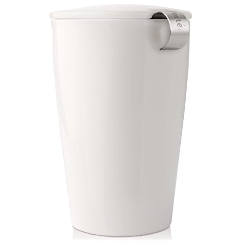 Tea Forté KATI Cup Ceramic Tea Brewing Cup with Infuser Basket and Lid for Steeping, Loose Leaf Tea Maker, Orchid White - Thumbnail 7