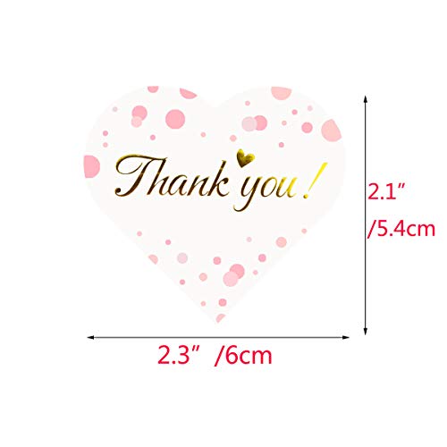 Thank You Stickers Gold Foil Labels, Heart Shape Decorative Stickers for Thank You Cards, Packages, Gifts, Wedding, 75-Pack(Gold Foil(White+Pink))