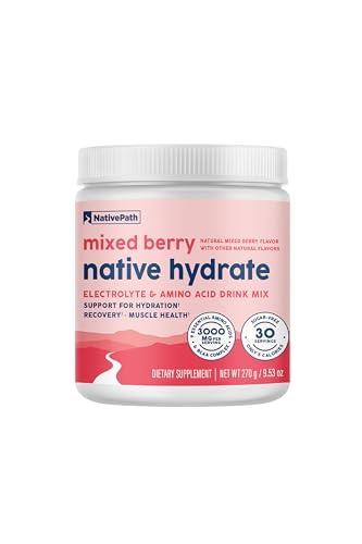 NativePath Native Hydrate, Zero Sugar, Electrolytes Powder with BCAAs, Mixed Berry Hydration, Keto & Paleo Friendly, 30 Servings
