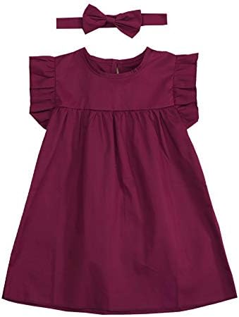 BabiBeauty Baby Girl Ruffle Dress Newborn Girl Sleeveless Dresses Infant Girl Long Sleeve Solid Casual Party Dress +Headband
