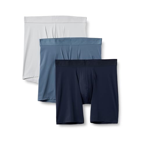 Amazon Essentials Herren Boxershorts aus Mikrofaser Unterwäsche, 3er-Pack, Blau/Hellgrau/Marineblau Blau, L