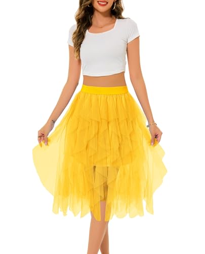 Lovasy Tulle Skirt for Women Long Elastic Waist with Comfortable Lining Asymmetrical and Flowy Puffed Skirt, Ideal for Parties and Daily Use