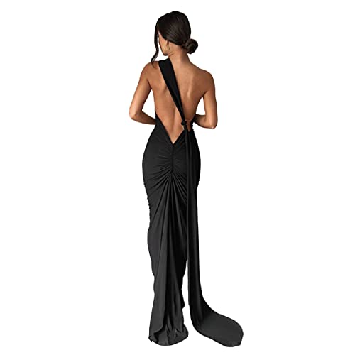ABYOVRT Women Sexy Backless Bodycon Sleeveless Open Back Maxi Dress for Going Out, Elegant Party Cocktail Long Dress