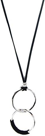 Madison Kate Fashion Trendy Layering Faux Leather Double Ring Pendant Necklace