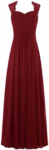 Yahmet Women's Lace Tired Pleats Zipper Open Back Plus Size Floor Length Chiffon Bridesmaid Dress Burgundy US22W