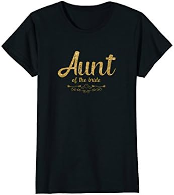 Womens Aunt of the Bride Gold Glitter Printed T-Shirt Large Black