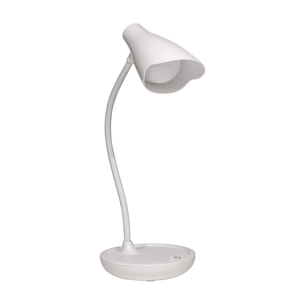 Unilux USB Desk Lamp for Home Office & Study, Touch Control LED Light with 3 Brightness Levels, Flexible Gooseneck, Battery or USB Powered, White
