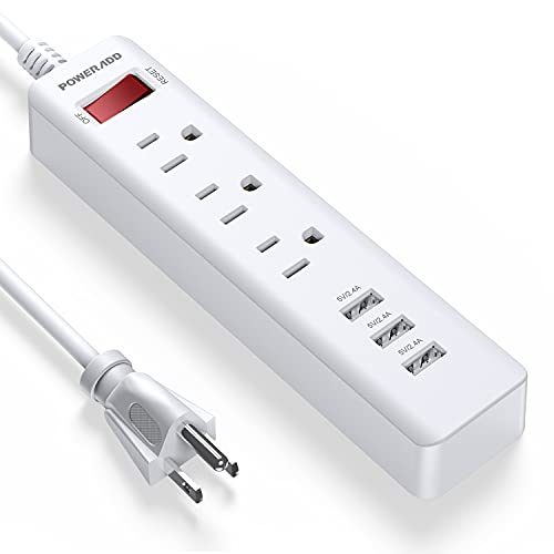 Power Strip 3 Outlets with 3 Fast Charging USB Ports, 5ft Extension Cord with USB Ports (5V/2.4AX3) for Indoor,1625W/13A (1 PCS)