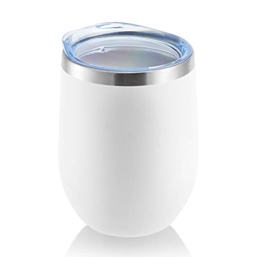 DOMICARE Insulated Wine Tumbler with Lid (4 Pack, White) - 12 OZ Stemless Double Wall Vacuum Traval Mug - Keeping Cold & Hot for Wine, Coffee, Cocktails, Drinks