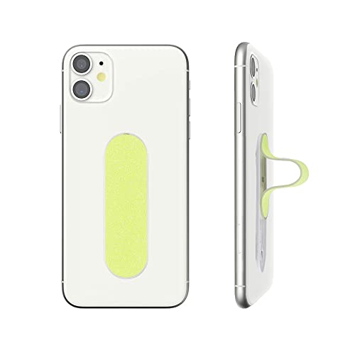 Momostick Flatstick, Cell Phone Finger Grip Strap Holder for Hand, Cell Phone Stand, New Slim Finger Loop Selfie Grip Compatible with Most Smartphones - Glitter Neon Yellow
