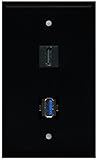 RiteAV - Black 1 Port HDMI 1 Port USB 3.0 Wall Plate