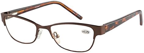 Eyecedar Reading Glasses Women Metal Frame Spring Hinges Include Glasses Case Readers 1.75