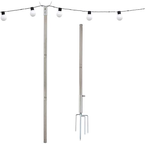 MIYA Light Pole - Outdoor 9ft Light Pole for String Lights - Outside Stainless Steel String Lights Pole for Yard Garden - String Lights Pole Stand for Night Wedding and Party