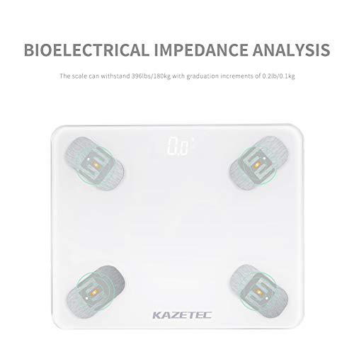 KAZETEC Smart Bathroom Scales Digital Weight and Body Fat Scale, Bluetooth BMI Body Weight Scale, Body Analyzer with iOS and Android APP to Monitor 18 Health Measurements, Muscle, Bone Mass, Moisture