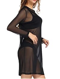 Kate Kasin vestido de playera con cuello redondo y malla transparente para dama